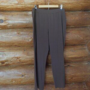 Susan Graver Brown Liquid Knit Pull-on High Rise Pants Size Large Petite